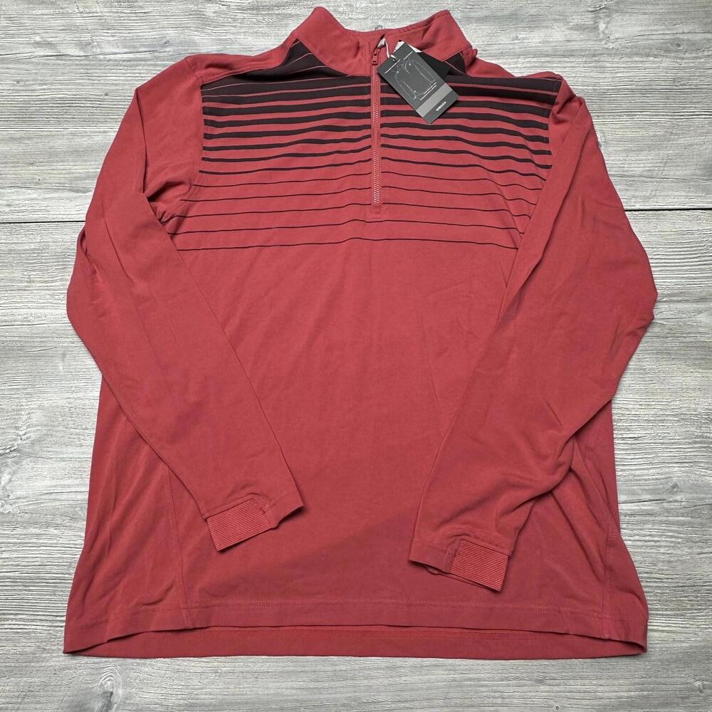 Levelwear Golf Shirt Mens XL Pink Black Striped  1/4 Zip  NWT Performance